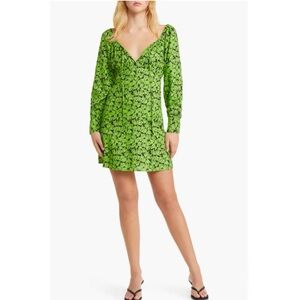 TopShop Mid Green Abstract Print Long Sleeve Dress, 4US